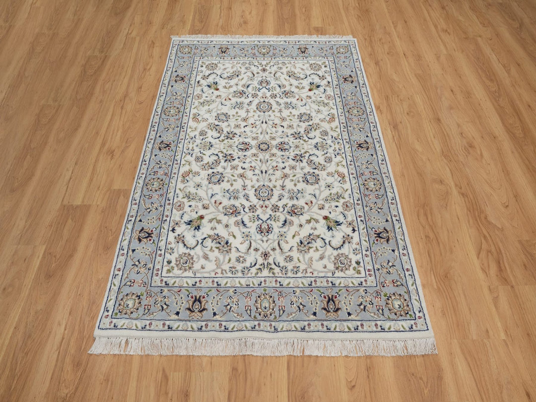 4'0" x 5'11" New Hand Knotted Ivory Wool & Silk Rectangle Oriental Rug - MOA10292092