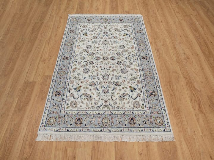 4'0" x 5'11" New Hand Knotted Ivory Wool & Silk Rectangle Oriental Rug - MOA10292092