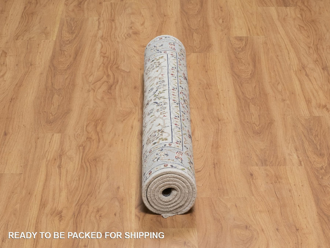 4'0" x 5'11" New Hand Knotted Ivory Wool & Silk Rectangle Oriental Rug - MOA10292092