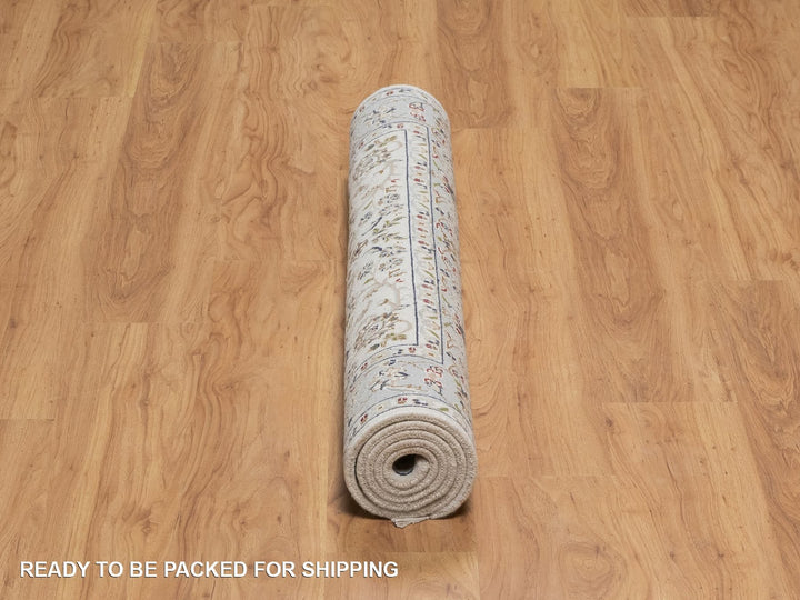 4'0" x 5'11" New Hand Knotted Ivory Wool & Silk Rectangle Oriental Rug - MOA10292092