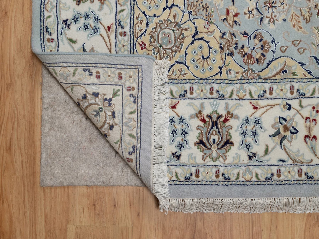 6'1" x 6'3" New Hand Knotted Blue Wool & Silk Square Oriental Rug - MOA10292093