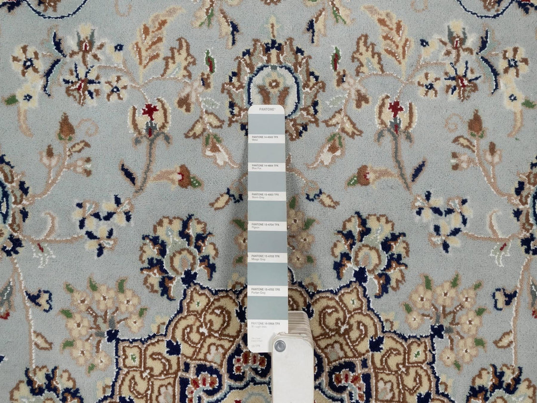 6'1" x 6'3" New Hand Knotted Blue Wool & Silk Square Oriental Rug - MOA10292093