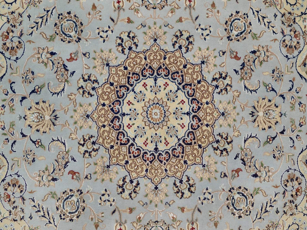 6'1" x 6'3" New Hand Knotted Blue Wool & Silk Square Oriental Rug - MOA10292093