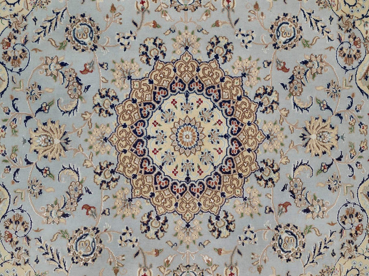 6'1" x 6'3" New Hand Knotted Blue Wool & Silk Square Oriental Rug - MOA10292093