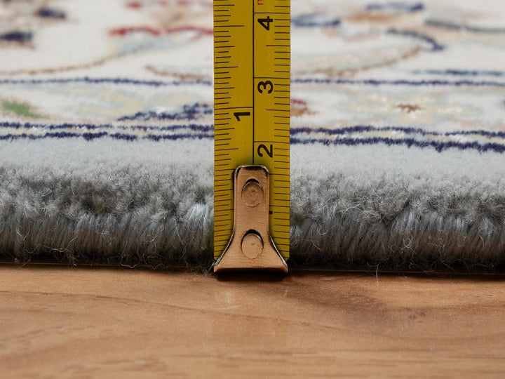 6'1" x 6'3" New Hand Knotted Blue Wool & Silk Square Oriental Rug - MOA10292093