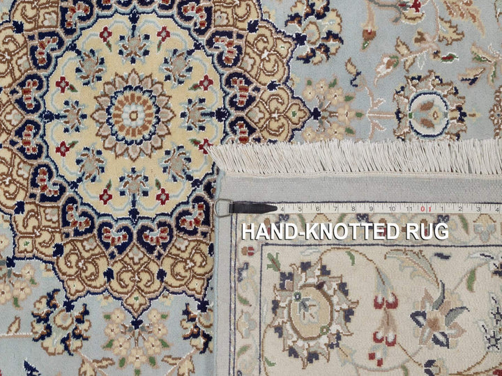 6'1" x 6'3" New Hand Knotted Blue Wool & Silk Square Oriental Rug - MOA10292093