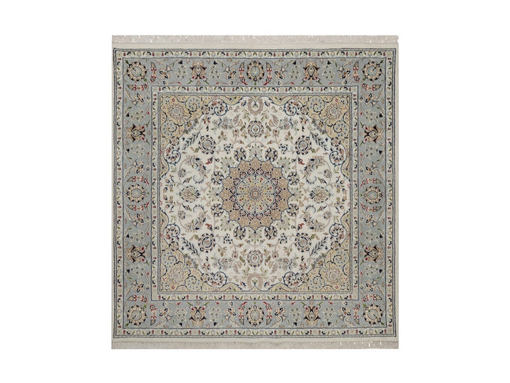 5'10" x 6'1" New Hand Knotted Ivory Wool & Silk Square Oriental Rug - MOA10292094