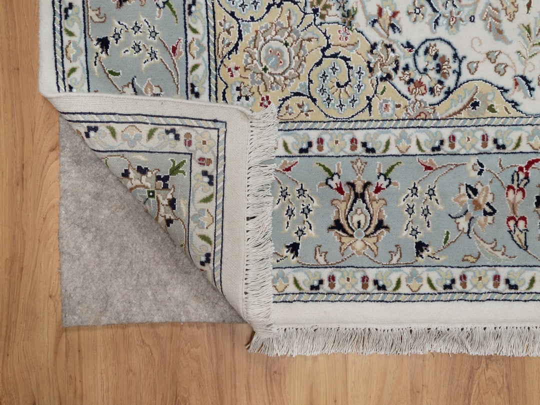 5'10" x 6'1" New Hand Knotted Ivory Wool & Silk Square Oriental Rug - MOA10292094