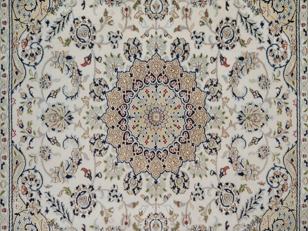 5'10" x 6'1" New Hand Knotted Ivory Wool & Silk Square Oriental Rug - MOA10292094