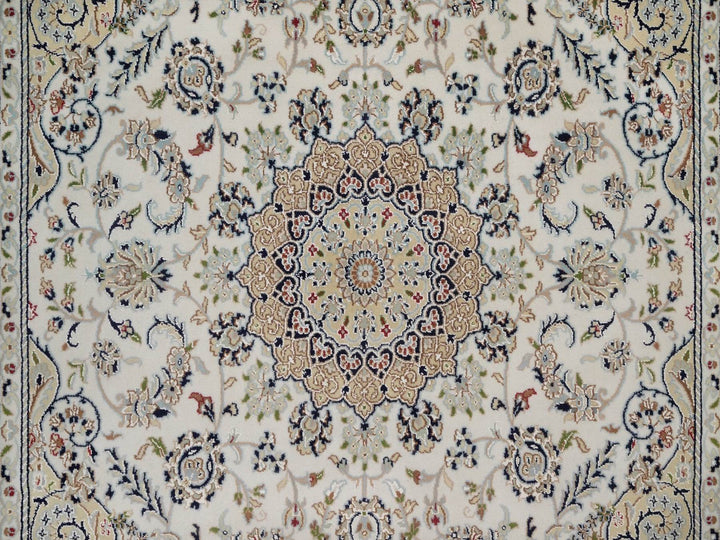 5'10" x 6'1" New Hand Knotted Ivory Wool & Silk Square Oriental Rug - MOA10292094