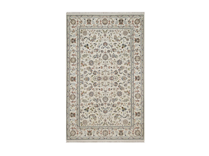 4'10" x 8'0" New Hand Knotted Ivory Wool & Silk Rectangle Oriental Rug - MOA10292095