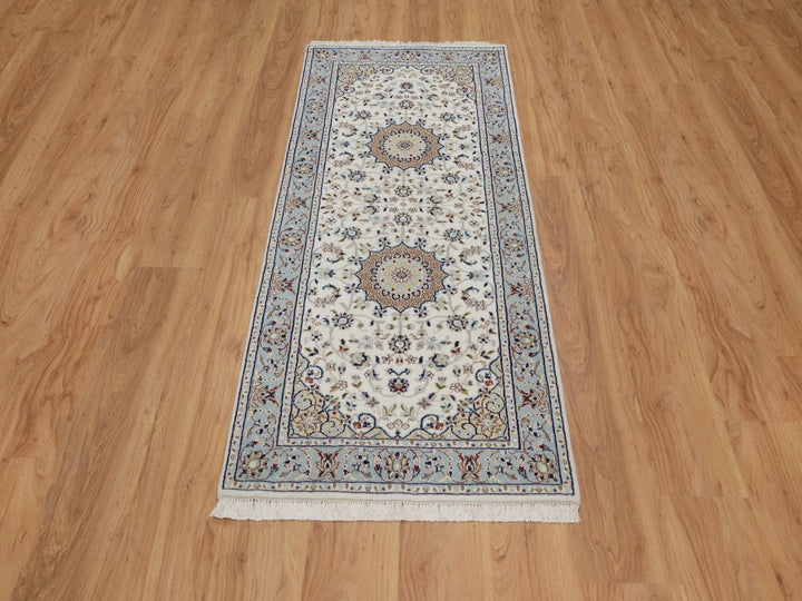 2'8" x 6'5" New Hand Knotted Ivory Wool & Silk Runner Oriental Rug - MOA10292096