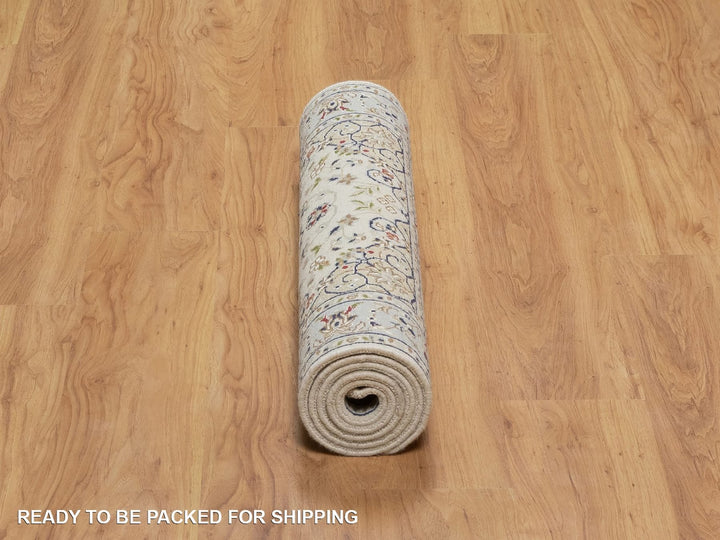 2'8" x 6'5" New Hand Knotted Ivory Wool & Silk Runner Oriental Rug - MOA10292096