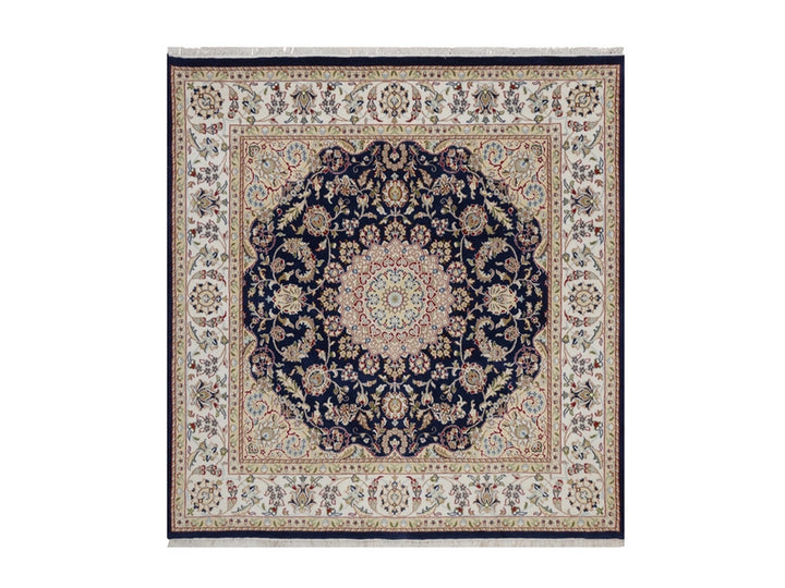 5'10" x 6'1" New Hand Knotted Blue Wool & Silk Square Oriental Rug - MOA10292097