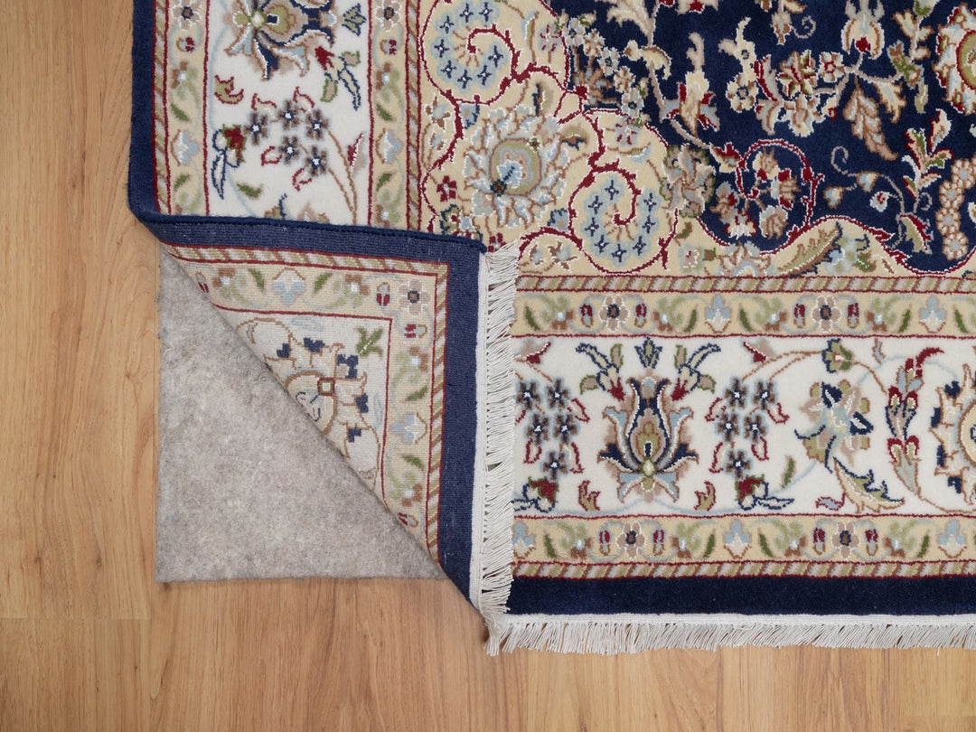 5'10" x 6'1" New Hand Knotted Blue Wool & Silk Square Oriental Rug - MOA10292097