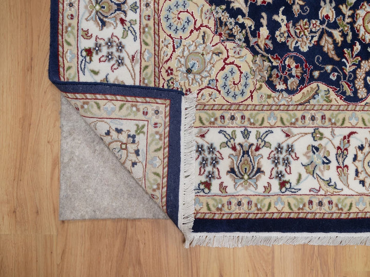 5'10" x 6'1" New Hand Knotted Blue Wool & Silk Square Oriental Rug - MOA10292097