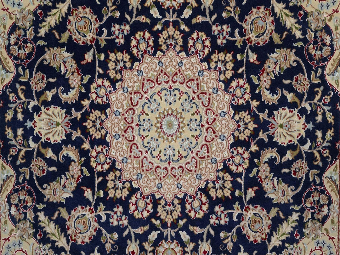 5'10" x 6'1" New Hand Knotted Blue Wool & Silk Square Oriental Rug - MOA10292097