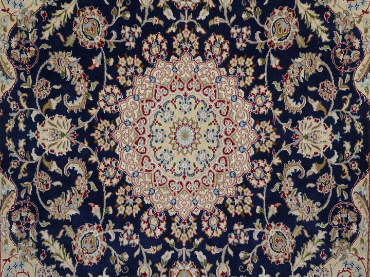 5'10" x 6'1" New Hand Knotted Blue Wool & Silk Square Oriental Rug - MOA10292097