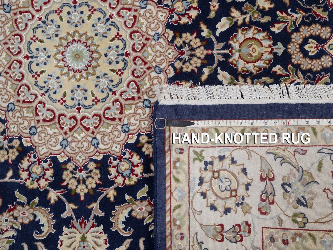 5'10" x 6'1" New Hand Knotted Blue Wool & Silk Square Oriental Rug - MOA10292097