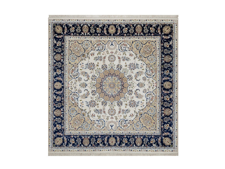 6'0" x 6'2" New Hand Knotted Ivory Wool & Silk Square Oriental Rug - MOA10292099