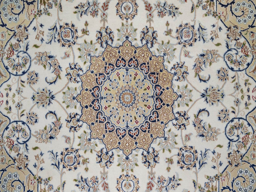 6'0" x 6'2" New Hand Knotted Ivory Wool & Silk Square Oriental Rug - MOA10292099