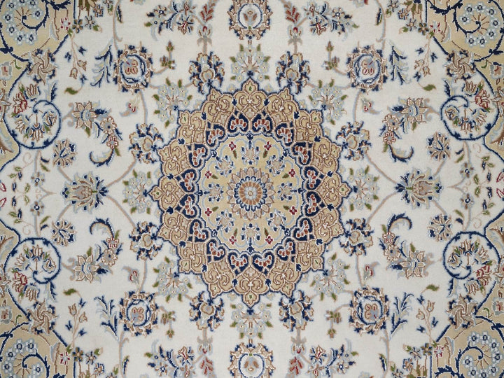 6'0" x 6'2" New Hand Knotted Ivory Wool & Silk Square Oriental Rug - MOA10292099