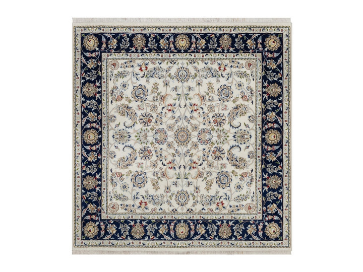 5'7" x 5'8" New Hand Knotted Ivory Wool & Silk Square Oriental Rug - MOA10292100