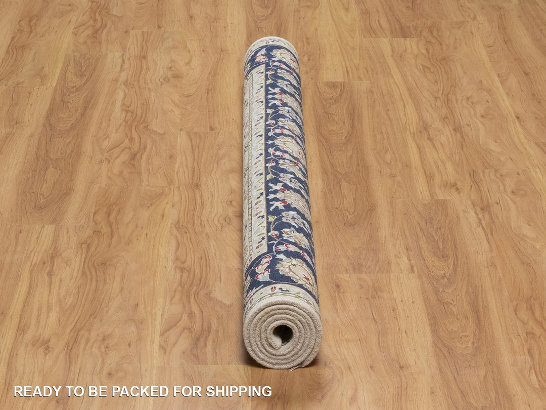 5'7" x 5'8" New Hand Knotted Ivory Wool & Silk Square Oriental Rug - MOA10292100