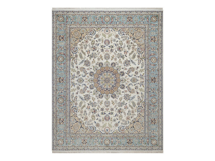 8'0" x 10'4" New Hand Knotted Ivory Wool & Silk Rectangle Oriental Rug - MOA10292101