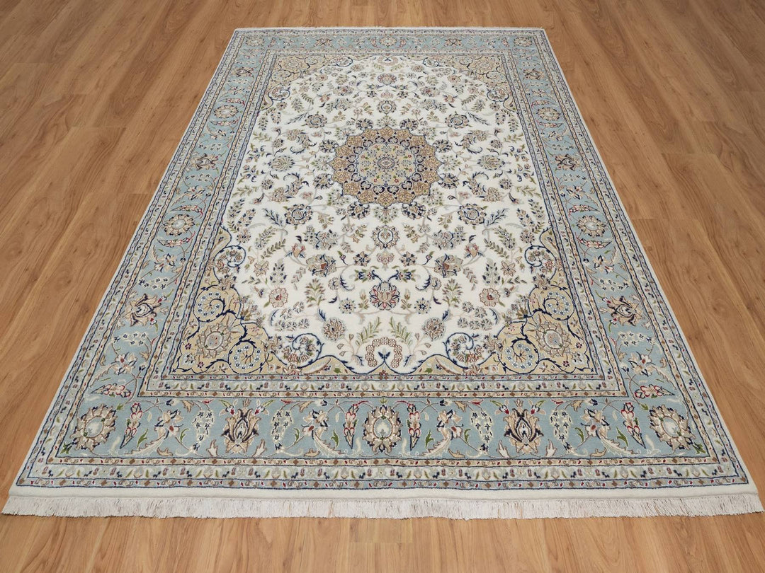 8'0" x 10'4" New Hand Knotted Ivory Wool & Silk Rectangle Oriental Rug - MOA10292101