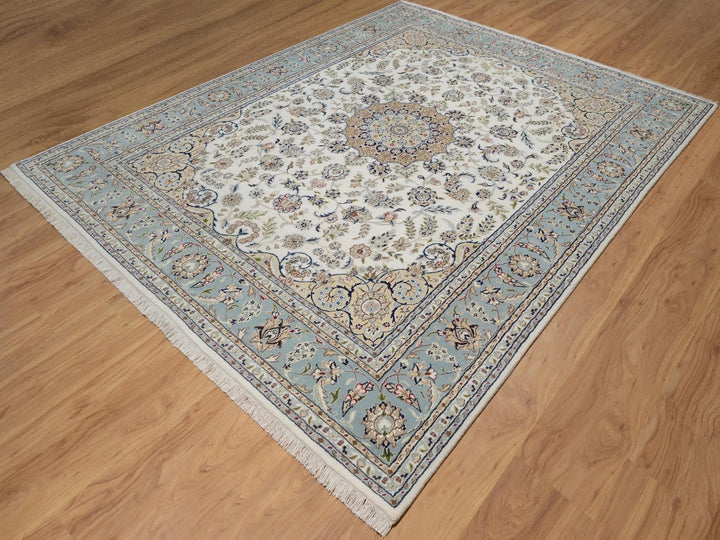 8'0" x 10'4" New Hand Knotted Ivory Wool & Silk Rectangle Oriental Rug - MOA10292101