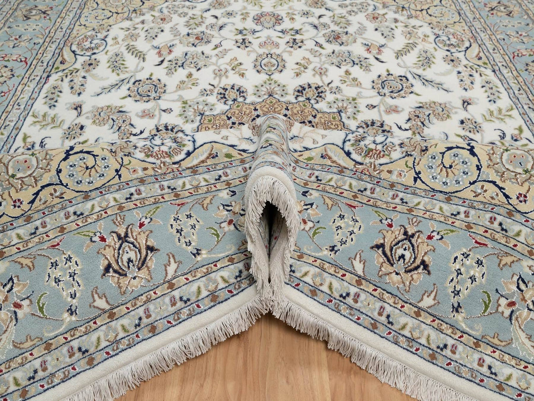 8'0" x 10'4" New Hand Knotted Ivory Wool & Silk Rectangle Oriental Rug - MOA10292101