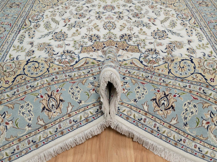 8'0" x 10'4" New Hand Knotted Ivory Wool & Silk Rectangle Oriental Rug - MOA10292101