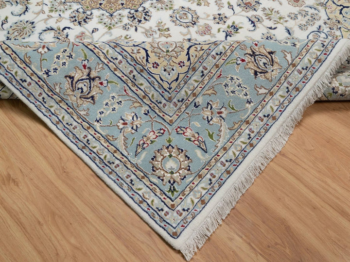 8'0" x 10'4" New Hand Knotted Ivory Wool & Silk Rectangle Oriental Rug - MOA10292101