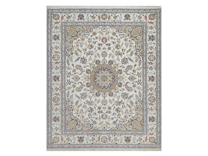 8'3" x 10'2" New Hand Knotted Ivory Wool & Silk Rectangle Oriental Rug - MOA10292102