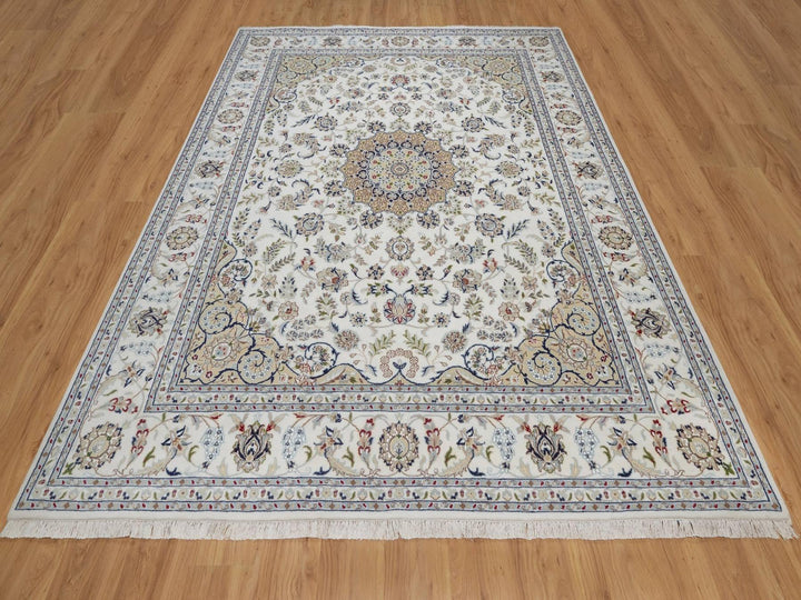 8'3" x 10'2" New Hand Knotted Ivory Wool & Silk Rectangle Oriental Rug - MOA10292102