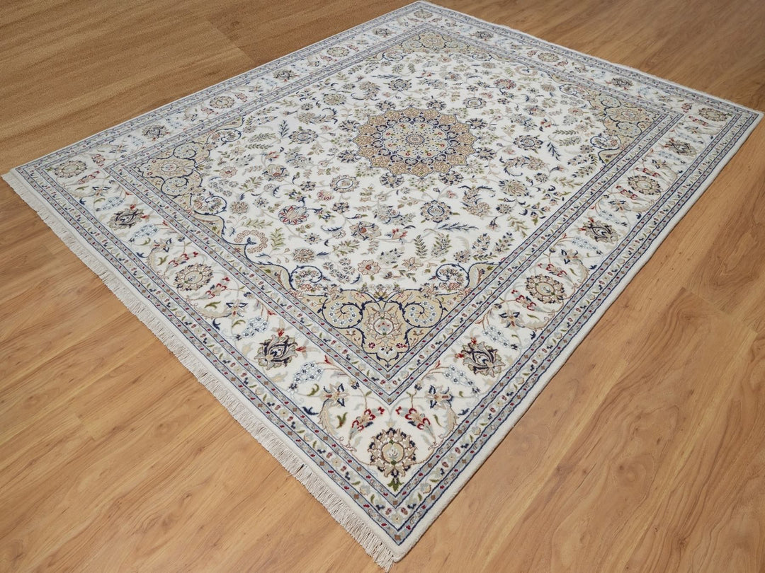 8'3" x 10'2" New Hand Knotted Ivory Wool & Silk Rectangle Oriental Rug - MOA10292102