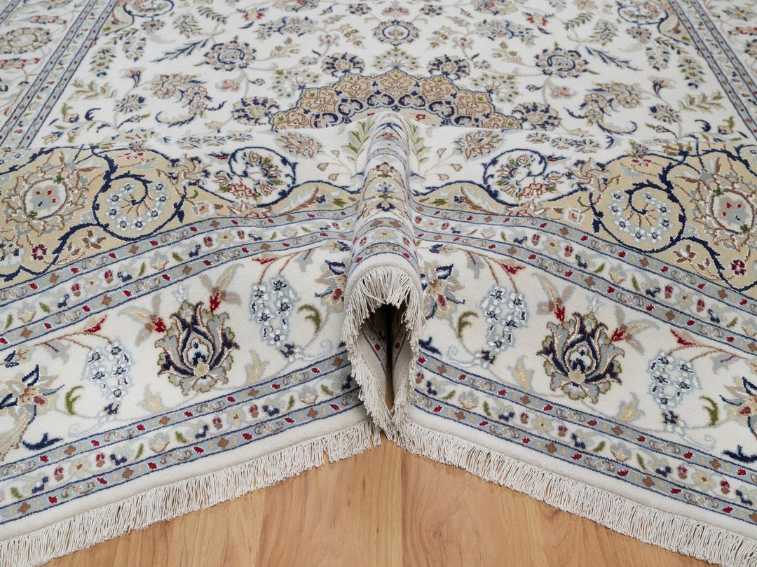 8'3" x 10'2" New Hand Knotted Ivory Wool & Silk Rectangle Oriental Rug - MOA10292102