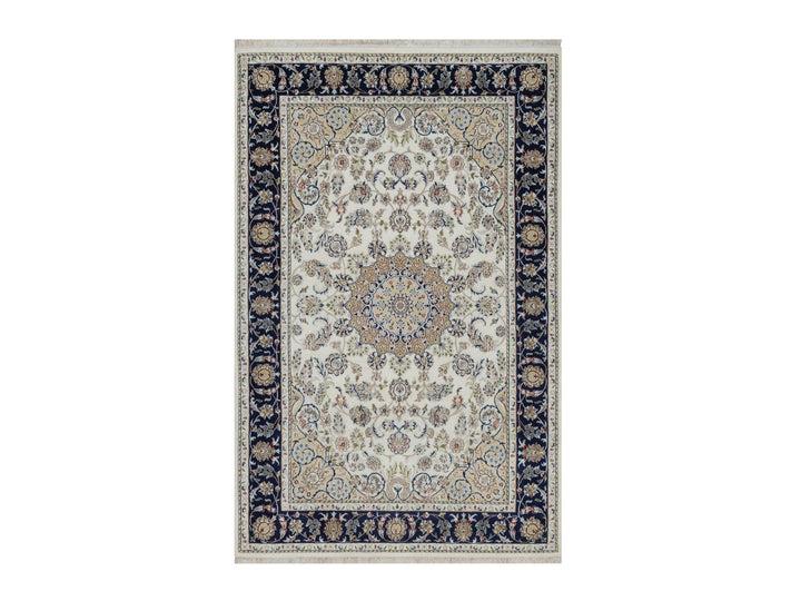 5'11" x 9'2" New Hand Knotted Ivory Wool & Silk Rectangle Oriental Rug - MOA10292103