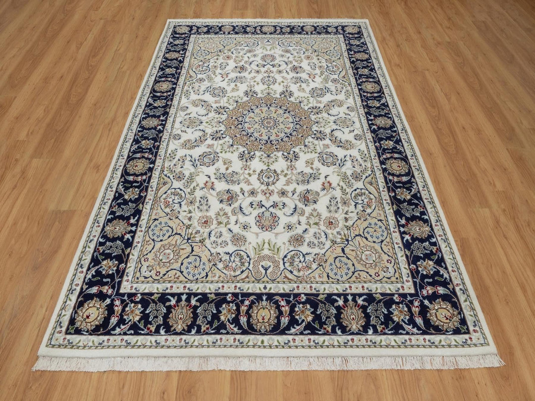 5'11" x 9'2" New Hand Knotted Ivory Wool & Silk Rectangle Oriental Rug - MOA10292103