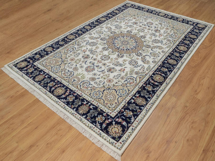 5'11" x 9'2" New Hand Knotted Ivory Wool & Silk Rectangle Oriental Rug - MOA10292103