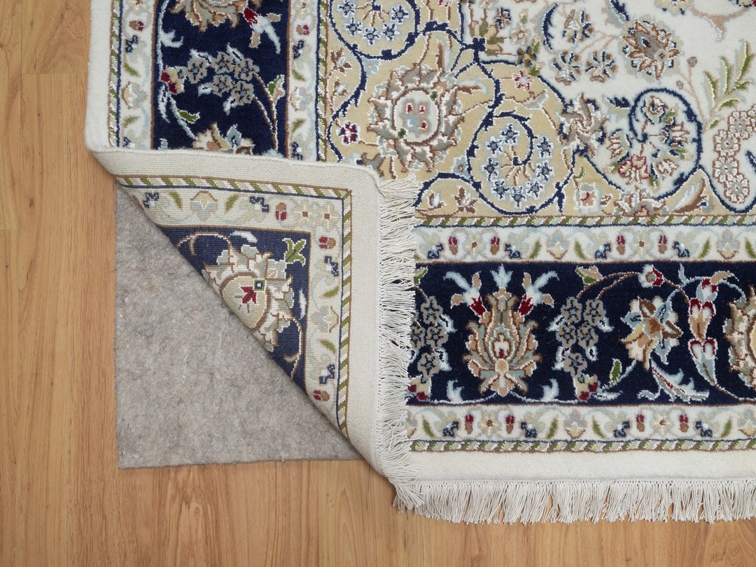 5'11" x 9'2" New Hand Knotted Ivory Wool & Silk Rectangle Oriental Rug - MOA10292103