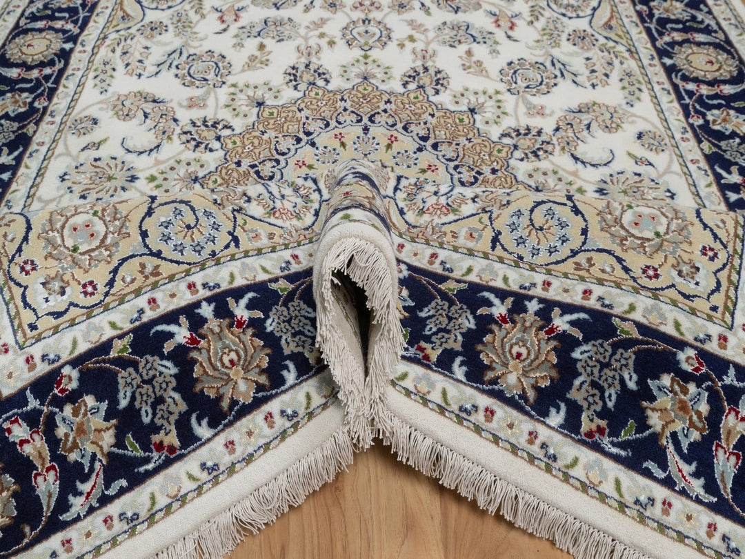 5'11" x 9'2" New Hand Knotted Ivory Wool & Silk Rectangle Oriental Rug - MOA10292103