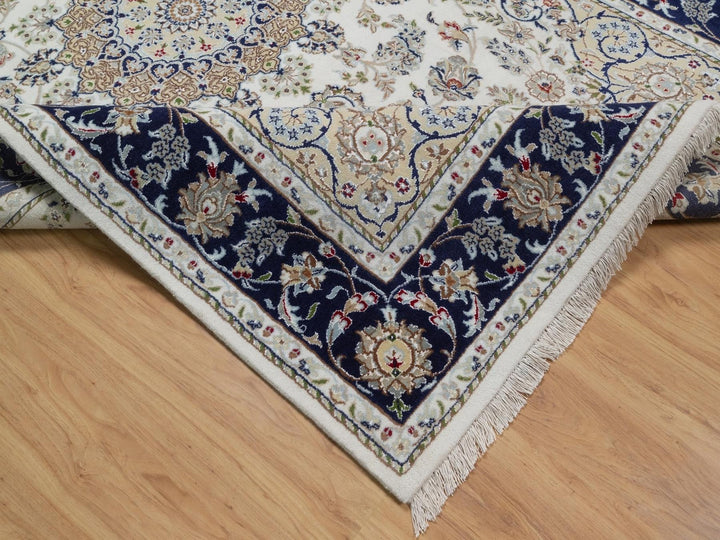 5'11" x 9'2" New Hand Knotted Ivory Wool & Silk Rectangle Oriental Rug - MOA10292103