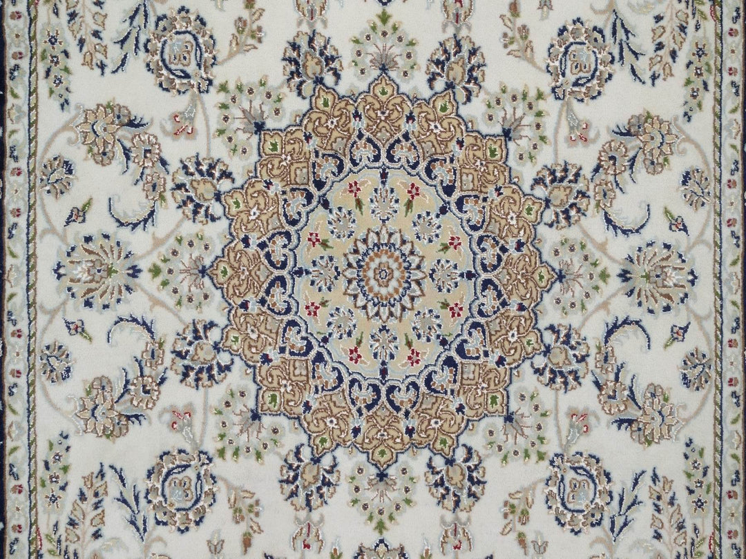 5'11" x 9'2" New Hand Knotted Ivory Wool & Silk Rectangle Oriental Rug - MOA10292103