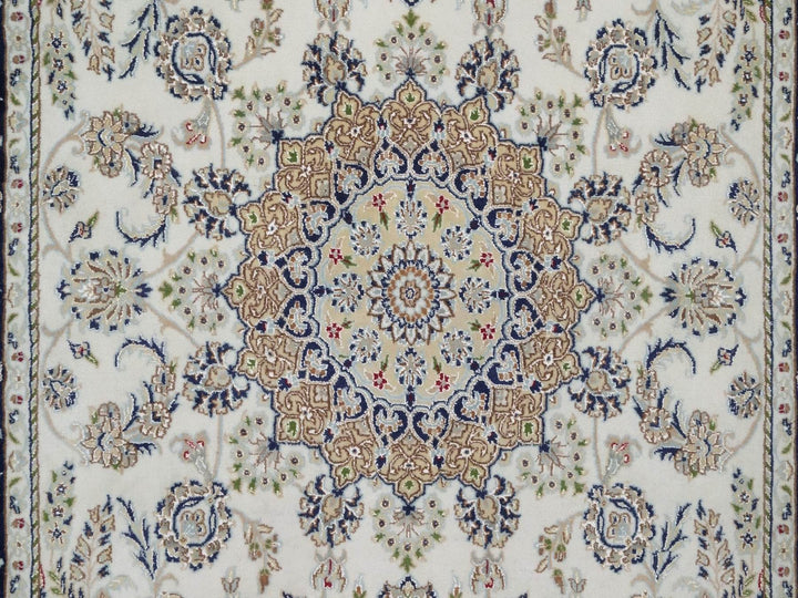 5'11" x 9'2" New Hand Knotted Ivory Wool & Silk Rectangle Oriental Rug - MOA10292103