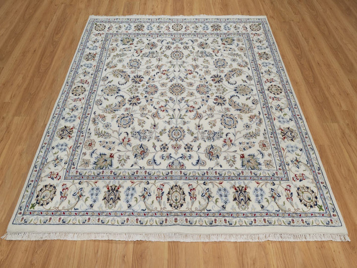 6'7" x 6'10" New Hand Knotted Ivory Wool & Silk Square Oriental Rug - MOA10292105
