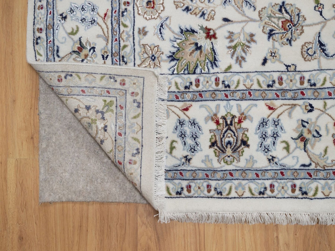 6'7" x 6'10" New Hand Knotted Ivory Wool & Silk Square Oriental Rug - MOA10292105