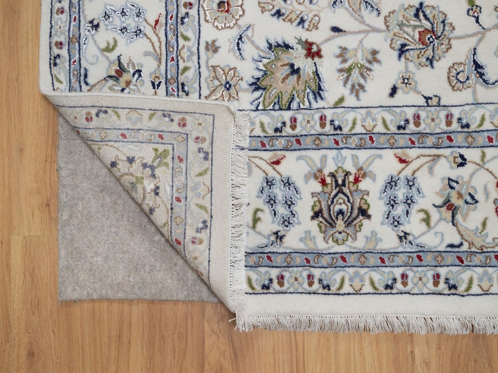 6'7" x 6'10" New Hand Knotted Ivory Wool & Silk Square Oriental Rug - MOA10292105