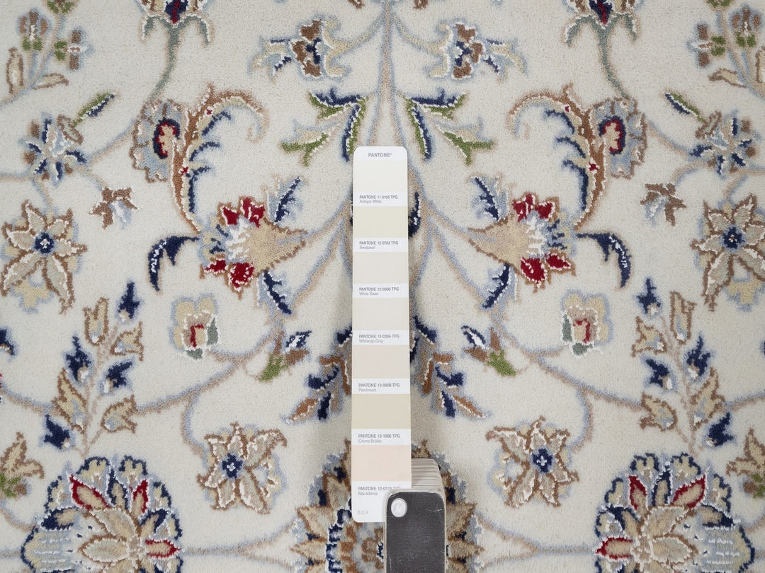 6'7" x 6'10" New Hand Knotted Ivory Wool & Silk Square Oriental Rug - MOA10292105